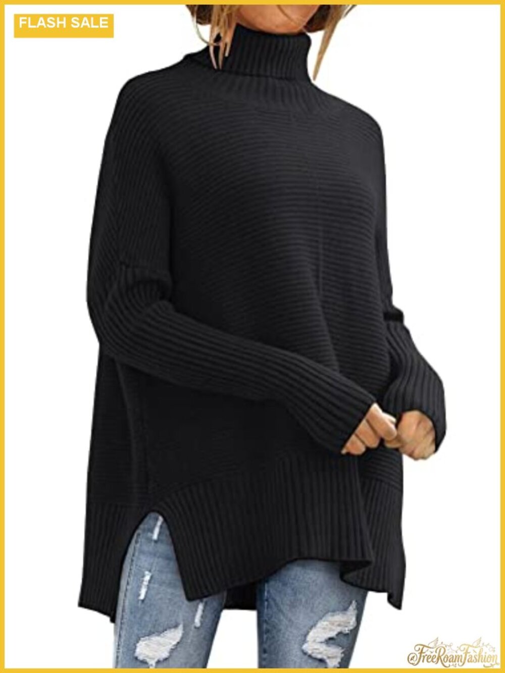 Oversized Turtleneck Sweater Cozy Long Pullover Tunic Relaxed Knit